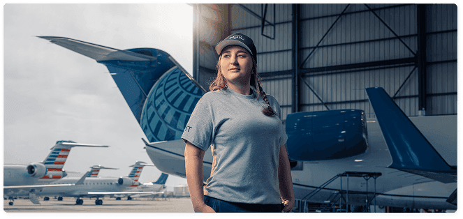 Technicians working on aircraft